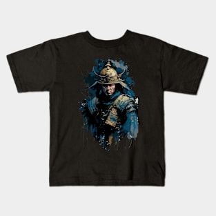 Japanese Samurai in Costume with Sword in Front View Ink Painting Style Kids T-Shirt